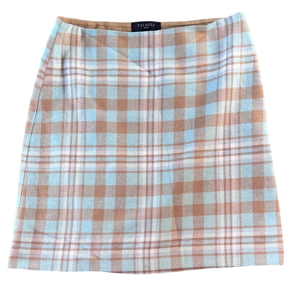 Talbots Petite Blue Tan Plaid Wool Blend‎ Mini Skirt 6P JO3069 Check Preppy